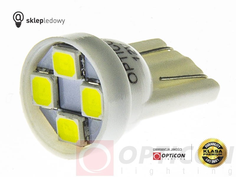 Żarówka Led W5W T10 4x SMD 2835 12V Biały Zimny 6000K OPTICON