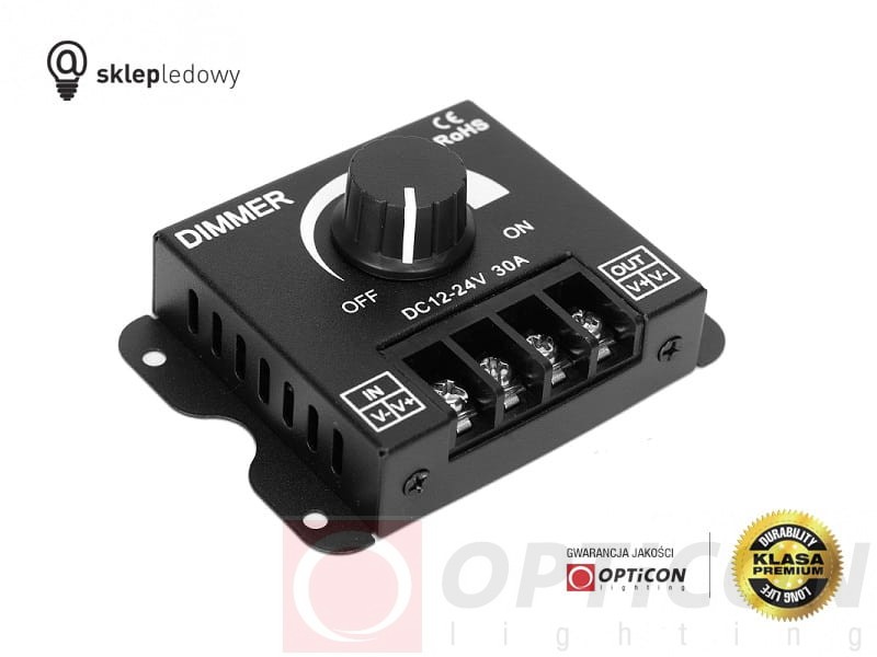 Ściemniacz Manualny do Taśm Led 30A 12V / 24V Płynna regulacja światła