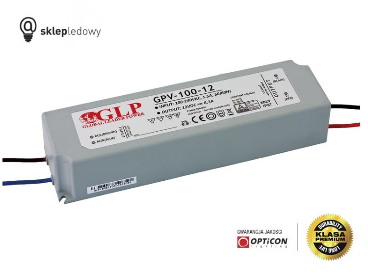Zasilacz GLP GPV-100-12 8,3A 100W do Taśm Led z 230V do 12V Wodoszczelny IP67