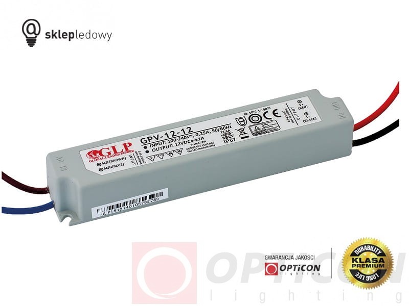 Zasilacz GLP GPV-12-24 0,5A 12W do Taśm Led z 230V do 24V Wodoszczelny IP67