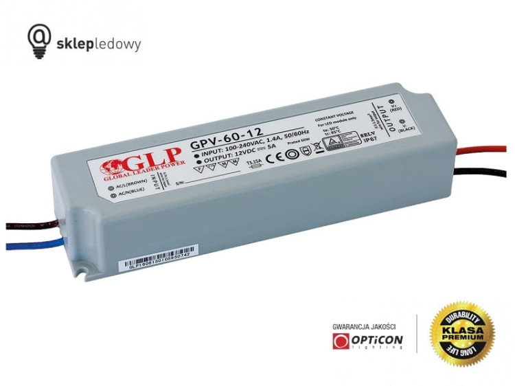 Zasilacz GLP GPV-60-24 2,5A 60W do Taśm Led z 230V do 24V Wodoszczelny IP67