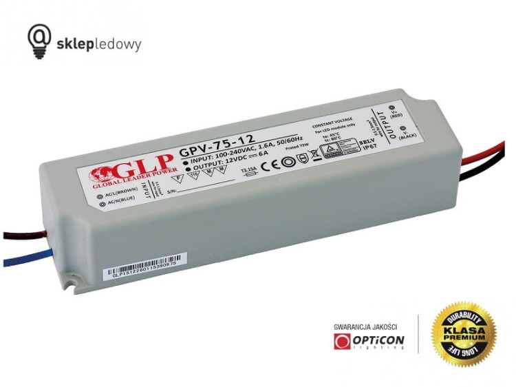 Zasilacz GLP GPV-75-24 3A 75W do Taśm Led z 230V do 24V Wodoszczelny IP67
