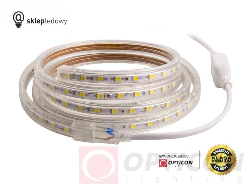 Taśma LED 230V 300x SMD 5050 12mm IP68 10W Biały Ciepły 3000K OPTICON PREMIUM