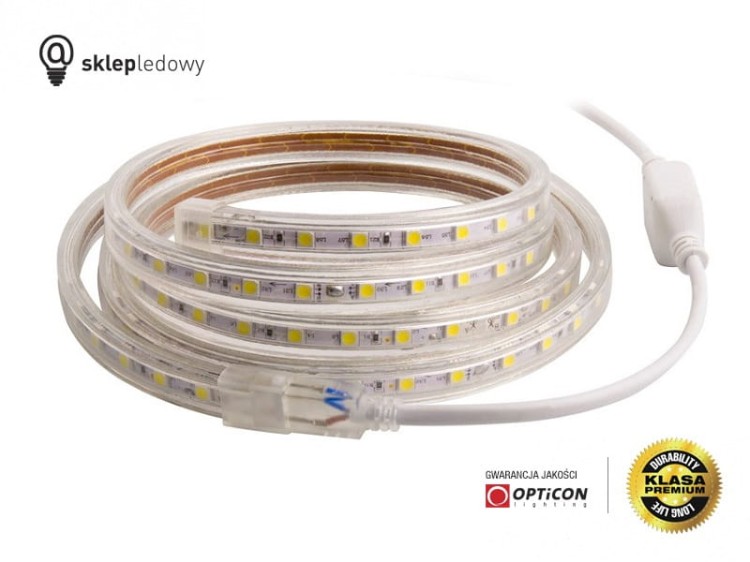 Taśma LED 230V 300x SMD 5050 12mm IP68 10W Biały Zimny 6000K OPTICON PREMIUM