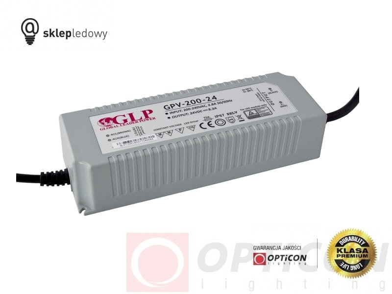 Zasilacz GLP GPV-200-12 16A 200W do Taśm Led z 230V do 12V Wodoszczelny IP67
