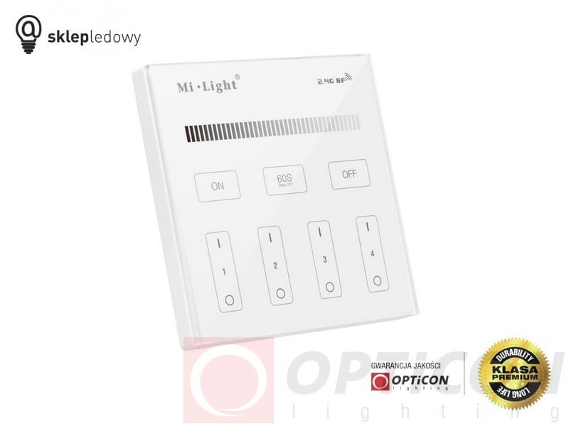 Panel Naścienny Mi-Light MONO 4x Strefowy Radiowy 2,4G - 230V AC