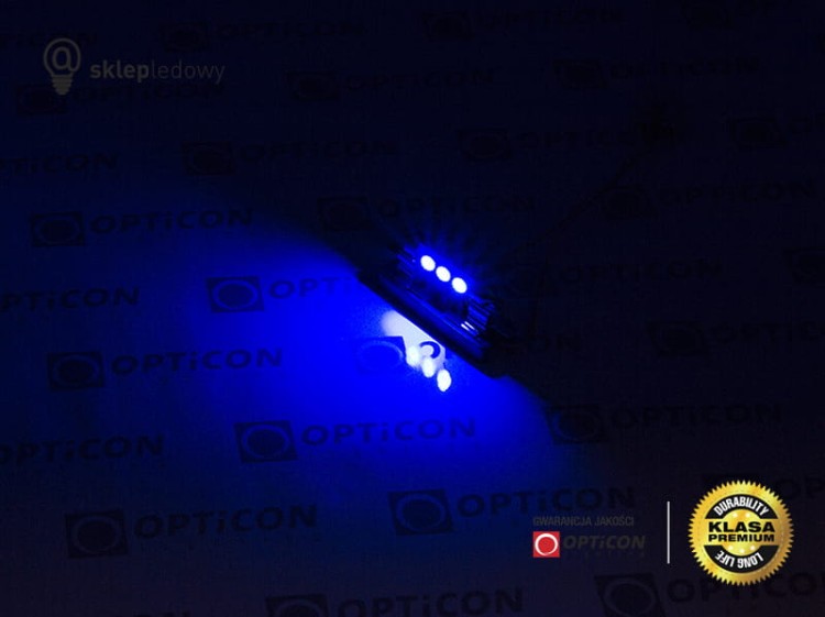 Żarówka Led C5W 36mm 3x SMD 5050 10-30V DC Niebieski 12V 24V OPTICON