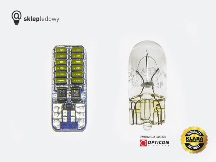 Żarówka Led W5W T10 SMD 3014 12V Biały Zimny 6000K CANBUS OPTICON PREMIUM