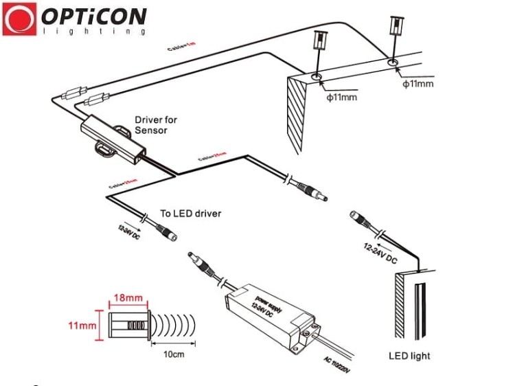Włącznik Bezdotykowy LED 4A 12V / 24V DC - Wpuszczany
