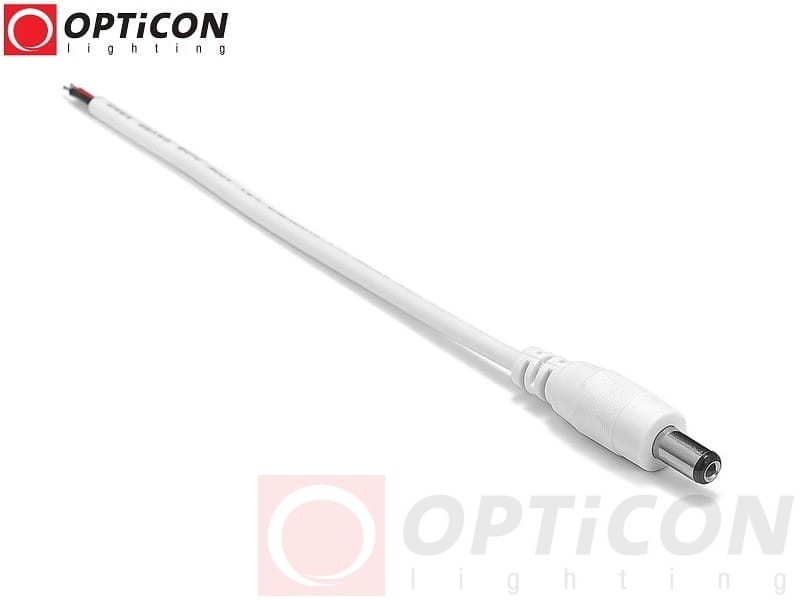 Konektor DC 5,5/2,1mm Biały Męski z przewodami - dla taśm Led