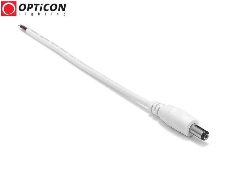 Konektor DC 5,5/2,1mm Biały Męski z przewodami - dla taśm Led