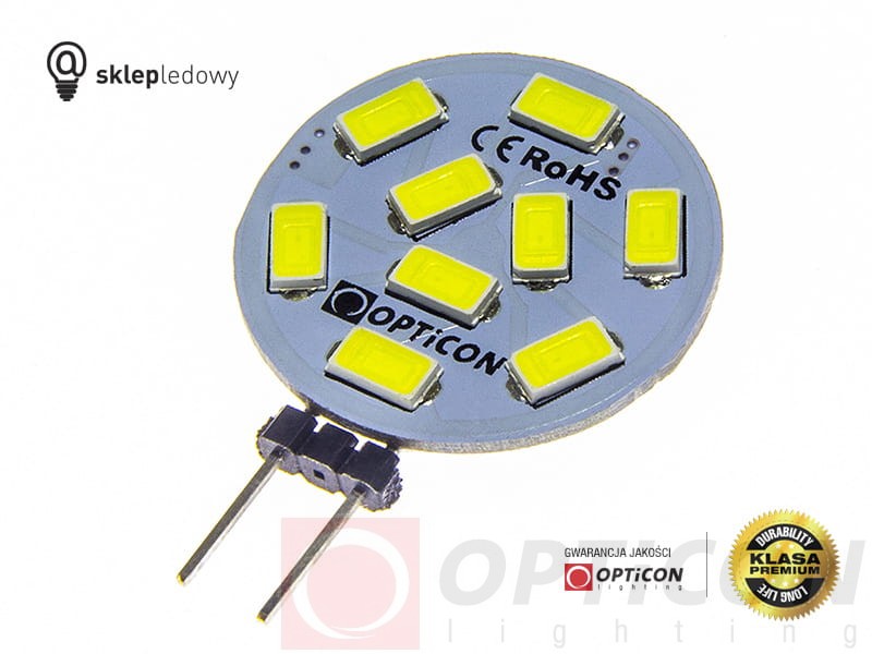 Żarówka G4 LED 1,5W 9x SMD 5630 10-30V DC 150lm Biały Zimny 6000K 12V 24V Opticon Premium