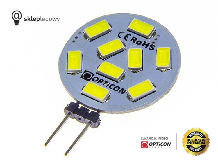 Żarówka G4 LED 1,5W 9x SMD 5630 10-30V DC 150lm Biały Zimny 6000K 12V 24V Opticon Premium