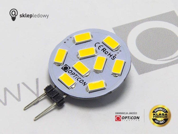 Żarówka G4 LED 1,5W 9x SMD 5630 10-30V DC 150lm Biały Zimny 6000K 12V 24V Opticon Premium