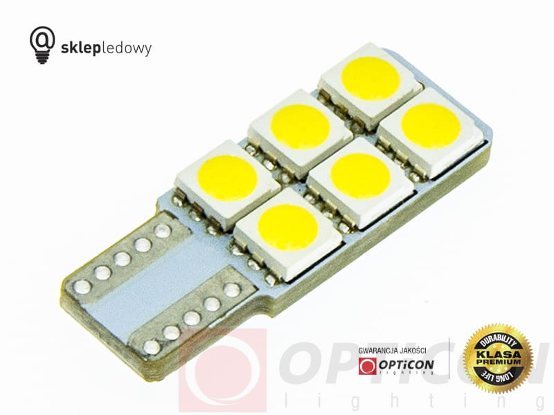 Żarówka Led W5W T10 6x SMD5050 12V Biały Zimny 6000K