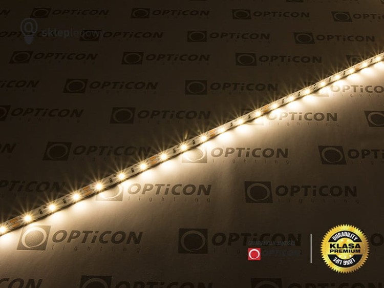 Taśma LED 12V 300 SMD 2835 8mm IP20 4,8W/m Biały Ciepły 3000K OPTICON PREMIUM