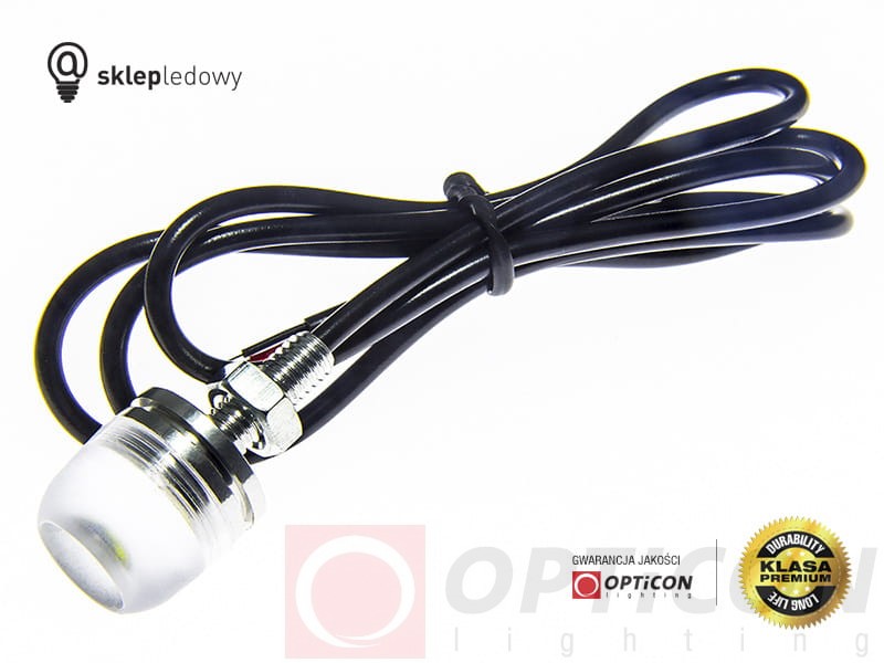 Moduł Oczko LED 1W 3x SMD 5630 12V DC Srebrny 18mm Biały Zimny z przewodem zasilającym