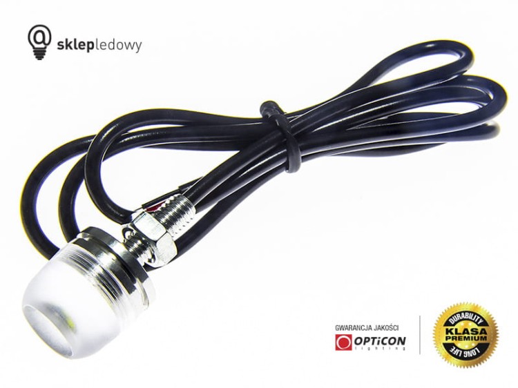 Moduł Oczko LED 1W 3x SMD 5630 12V DC Srebrny 18mm Biały Zimny z przewodem zasilającym