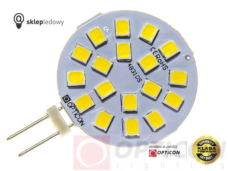 Żarówka G4 LED 2,5W 10-30V DC 18x SMD 2835 250lm Biały Ciepły 3000K 12V 24V Opticon Premium