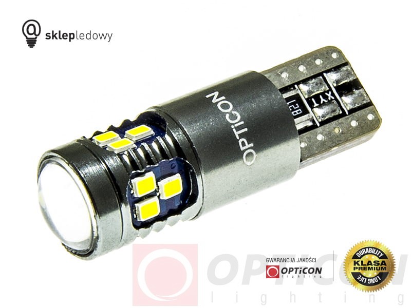 Żarówka Led W5W T10 18x SMD 2016 12V DC Biały Zimny 6000K OPTICON PREMIUM