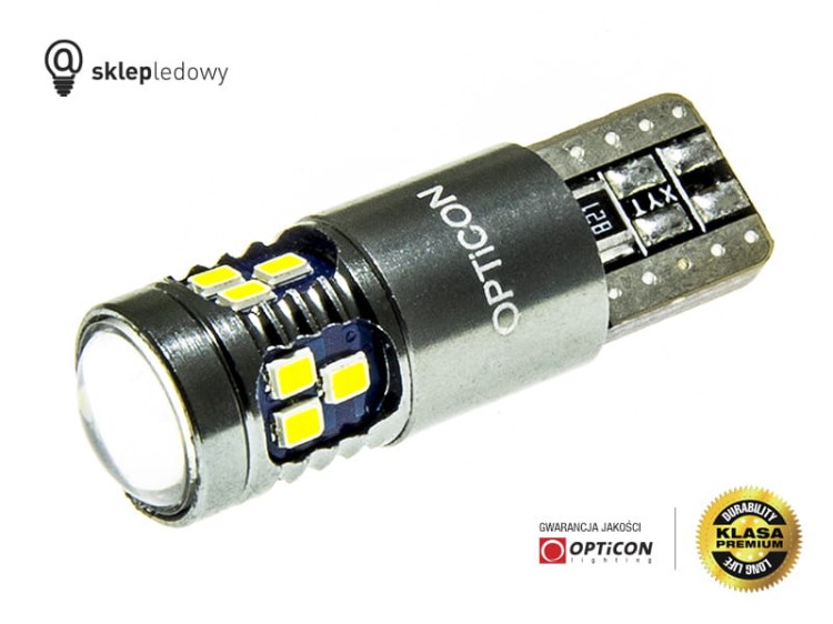 Żarówka Led W5W T10 18x SMD 2016 12V DC Biały Zimny 6000K OPTICON PREMIUM