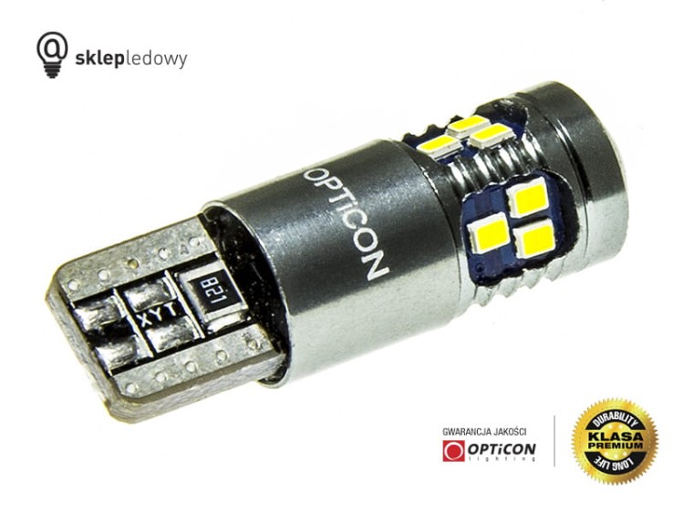 Żarówka Led W5W T10 18x SMD 2016 12V DC Biały Zimny 6000K OPTICON PREMIUM