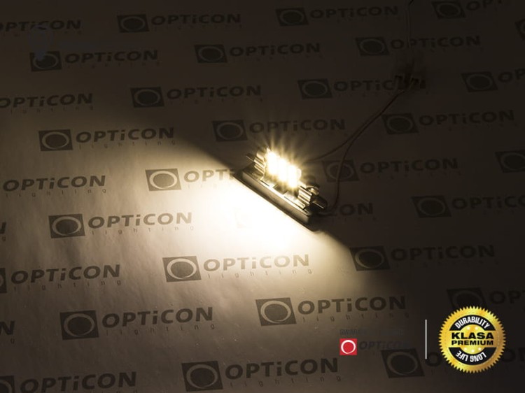 Żarówka Led C10W 42mm 9x SMD 5050 10-30V DC Biały Ciepły 3000K 12V 24V OPTICON