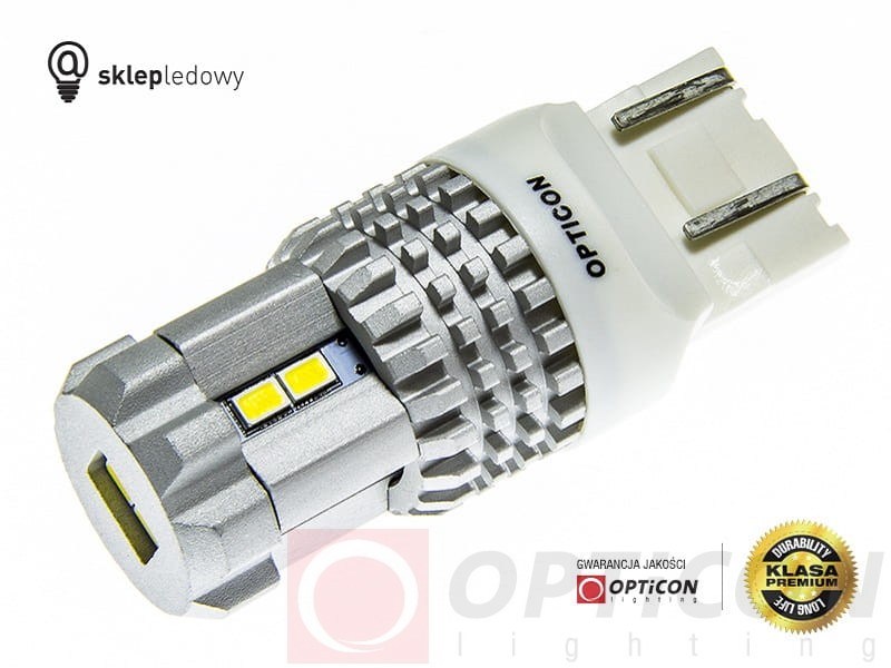 Żarówka Led W21/5W T20 7443 12x SMD 3020 12V Biały Zimny 6000K CANBUS OPTICON PREMIUM