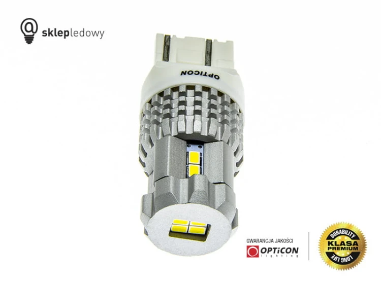 Żarówka Led W21/5W T20 7443 12x SMD 3020 12V Biały Zimny 6000K CANBUS OPTICON PREMIUM