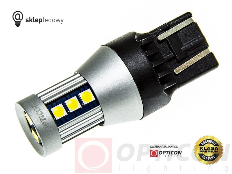 Żarówka Led W21W T20 7440 15x SMD 3030 12V Biały Zimny CANBUS OPTICON PREMIUM
