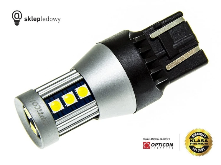 Żarówka Led W21W T20 7440 15x SMD 3030 12V Biały Zimny CANBUS OPTICON PREMIUM