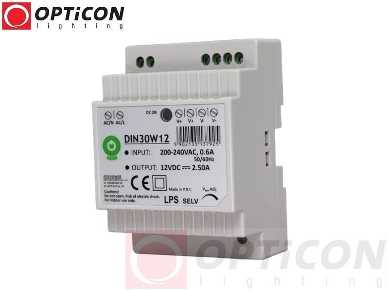 Zasilacz POS Power DIN-100W-12 8,5A 100W do Taśm Led z 230V do 12V Na szynę DIN
