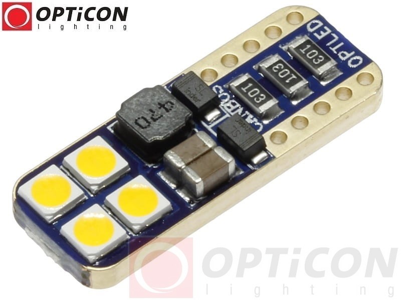 Żarówka Led W5W T10 12V DC 8x SMD 3030 Biały Ciepły 3000K OPTICON PREMIUM