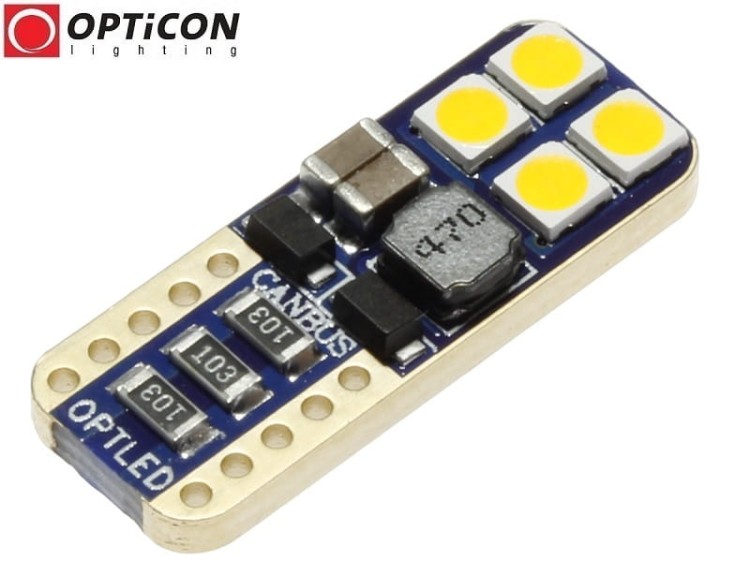 Żarówka Led W5W T10 12V DC 8x SMD 3030 Biały Ciepły 3000K OPTICON PREMIUM