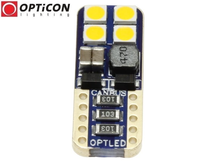 Żarówka Led W5W T10 12V DC 8x SMD 3030 Biały Ciepły 3000K OPTICON PREMIUM