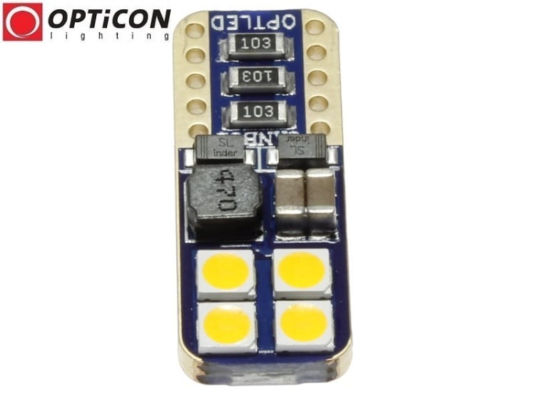 Żarówka Led W5W T10 12V DC 8x SMD 3030 Biały Ciepły 3000K OPTICON PREMIUM