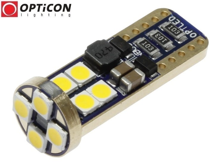 Żarówka Led W5W T10 12V DC 12x SMD 3030 Biały Ciepły 3000K OPTICON PREMIUM