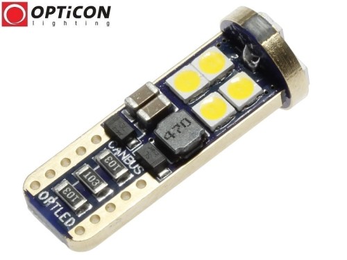 Żarówka Led W5W T10 12V DC 12x SMD 3030 Biały Ciepły 3000K OPTICON PREMIUM