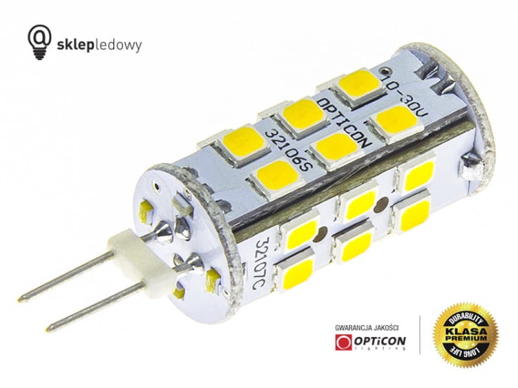 Żarówka G4 LED 2,5W 27x SMD 2835 10-30V DC Biały Dzienny 4500K 12V 24V Opticon Premium