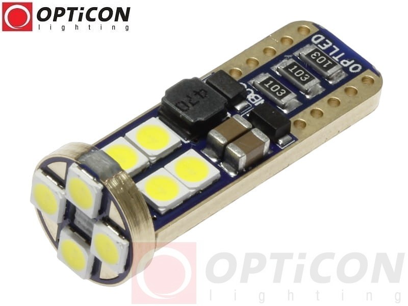 Żarówka Led W5W T10 12V DC 12x SMD 3030 Biały Zimny 6000K OPTICON PREMIUM