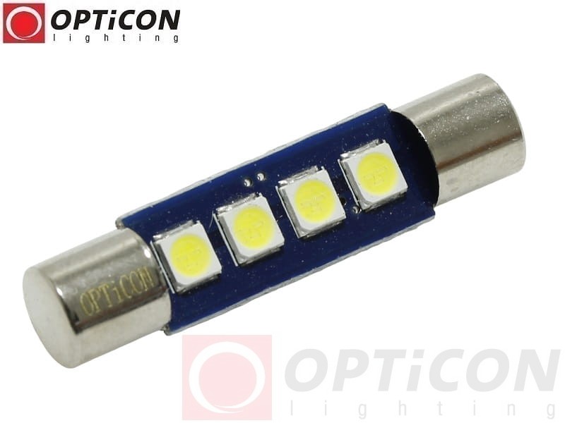 Żarówka Led C1,2W 30mm 12V DC 4x SMD 3030 Biały Zimny 6000K OPTICON