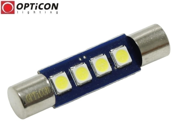 Żarówka Led C1,2W 30mm 12V DC 4x SMD 3030 Biały Zimny 6000K OPTICON