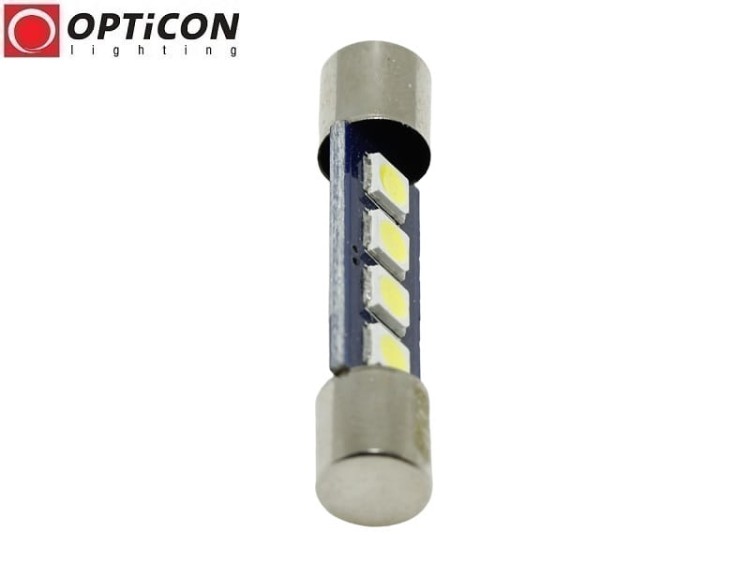 Żarówka Led C1,2W 30mm 12V DC 4x SMD 3030 Biały Zimny 6000K OPTICON