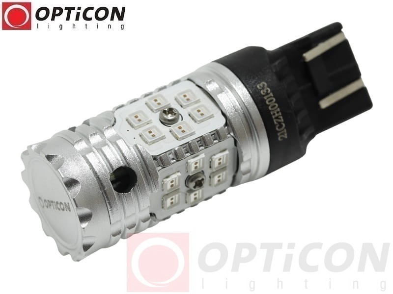Żarówka Led W21W T20 7440 12V 24x SMD 3030 Czerwony CANBUS OPTICON PREMIUM