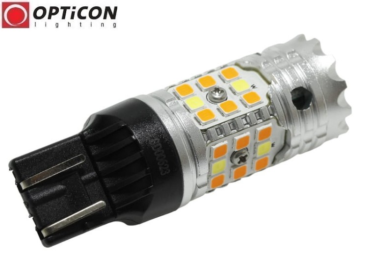 Żarówka Led W21/5W 7443 T20 32x SMD 3030 DUAL COLOR 8/24 CW OPTICON PREMIUM