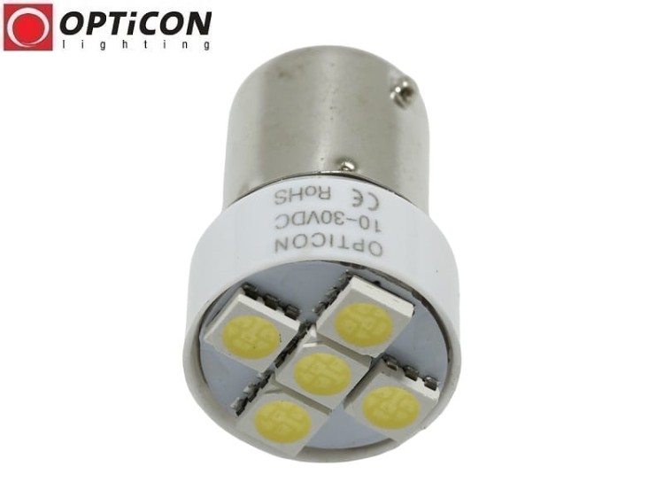 Żarówka Led R5W Ba15s 12V 24V DC 5x SMD5050 Biały Zimny OPTICON PREMIUM