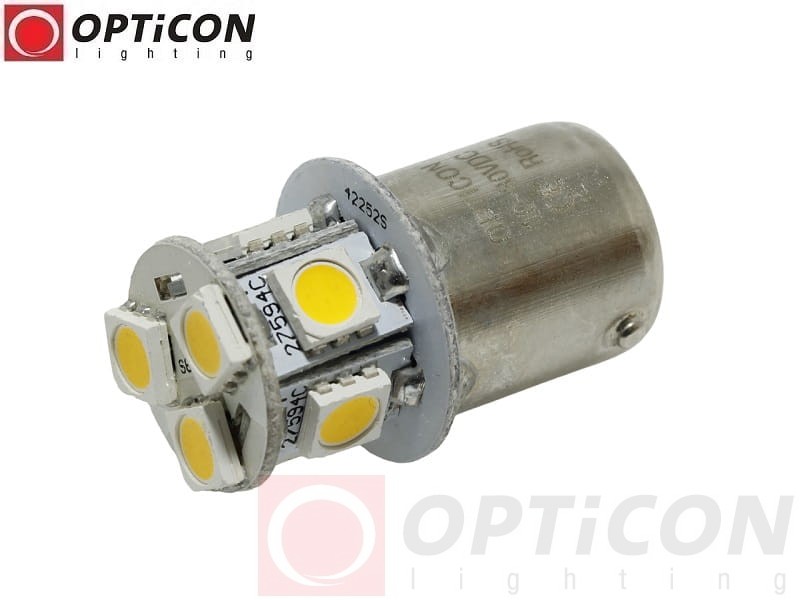 Żarówka Led R5W Ba15s 12V 24V DC 8x SMD5050 Biały Ciepły 3000K OPTICON PREMIUM