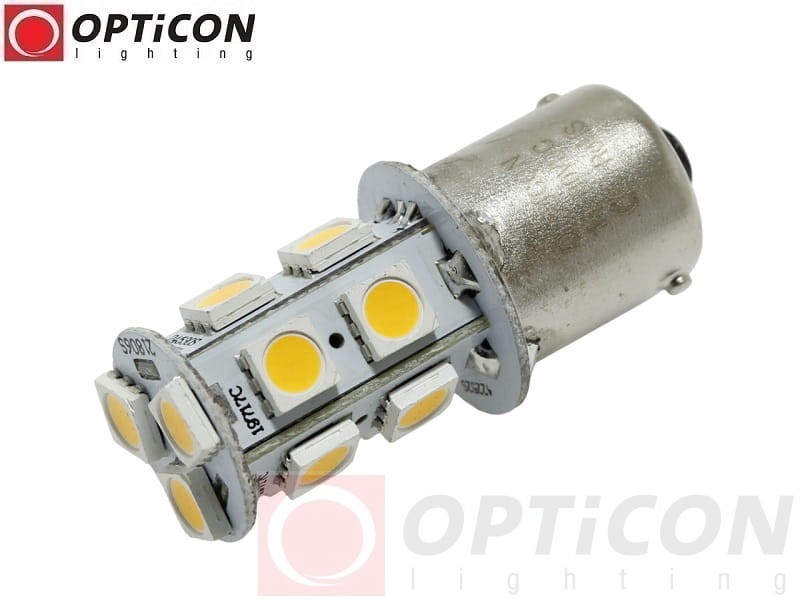 Żarówka Led R10W Ba15s 12V 24V DC 13x SMD5050  Biały Ciepły 3000K OPTICON PREMIUM