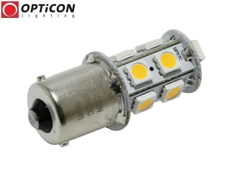 Żarówka Led R10W Ba15s 12V 24V DC 13x SMD5050  Biały Ciepły 3000K OPTICON PREMIUM