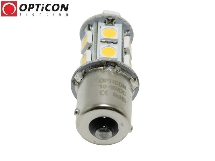 Żarówka Led R10W Ba15s 12V 24V DC 13x SMD5050  Biały Ciepły 3000K OPTICON PREMIUM